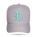 Boné Cinza Snapback Trucker Laser Logo Verde Água